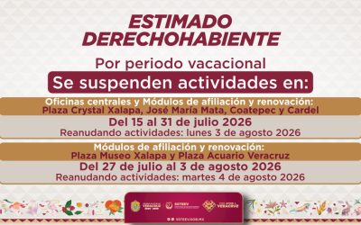 Suspensión de actividades en oficinas centrales y módulos de afiliación y renovación